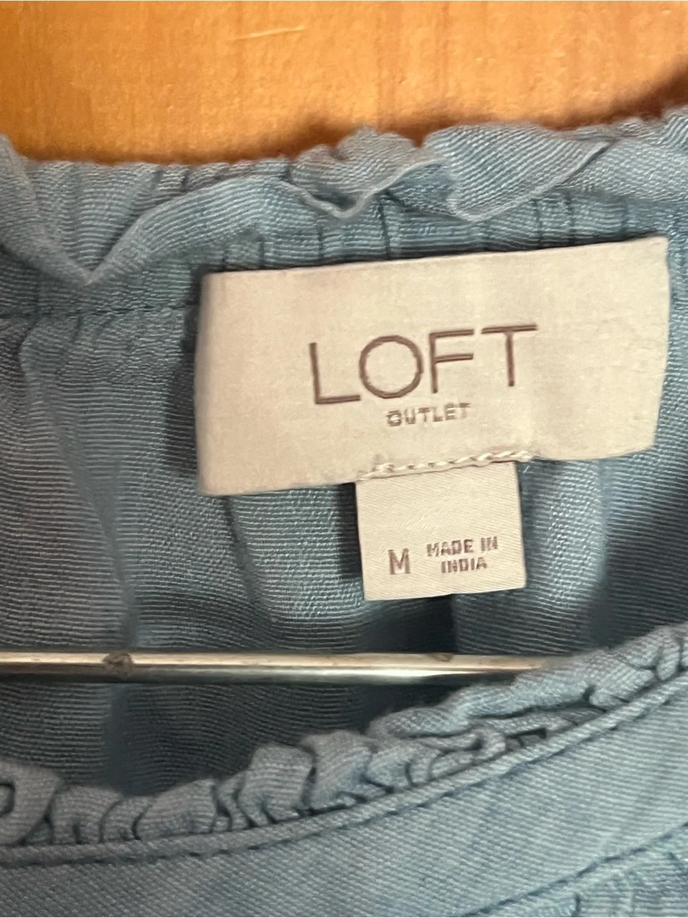 LOFT Light Blue Gathered Neck Peasant Top